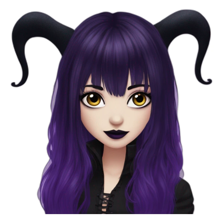 Elissabat -with bangs -long-hair-dark-plumpurple-and-black-vampire-goth-makeup-pinkeyes-romanticgothcloses- sticker