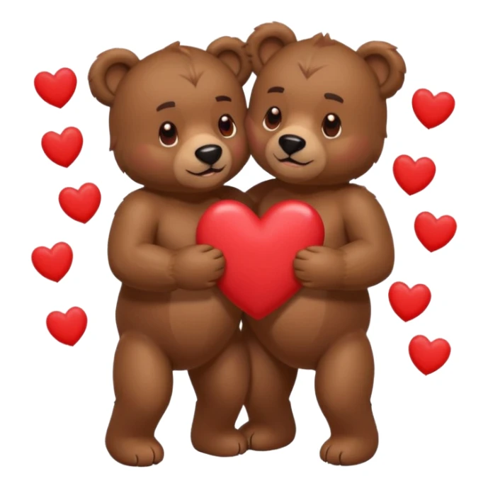 two muscular bears hugging, surrounded by hearts, playful and loving sticker