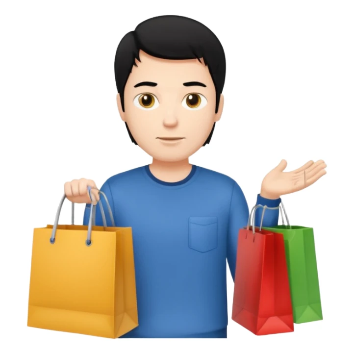 a white man black hair with clothing shopping bag sticker