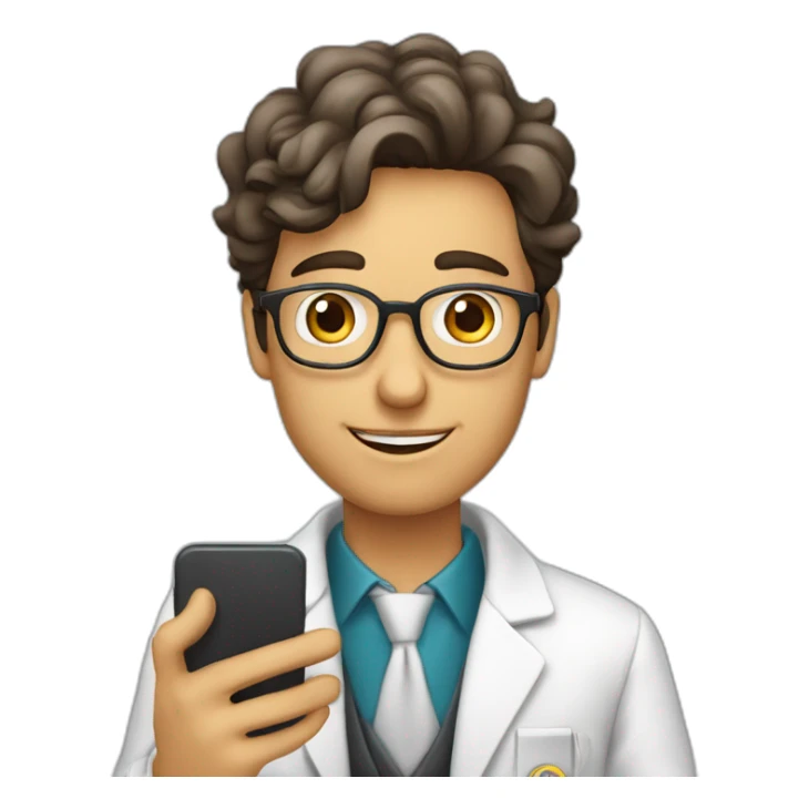 jovem professor segurando nas mãos um celular sticker