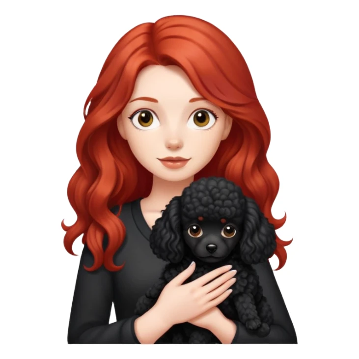 Girl with long red hair hold a black small poodle dog sticker