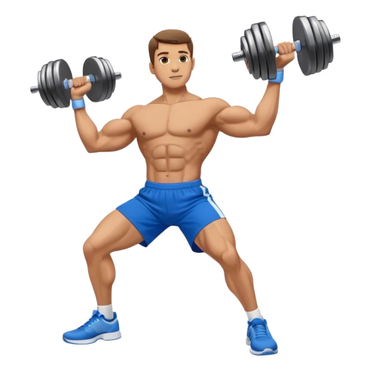 man with blue shorts doing side-lateral raise (T pose) with light dumbbells sticker