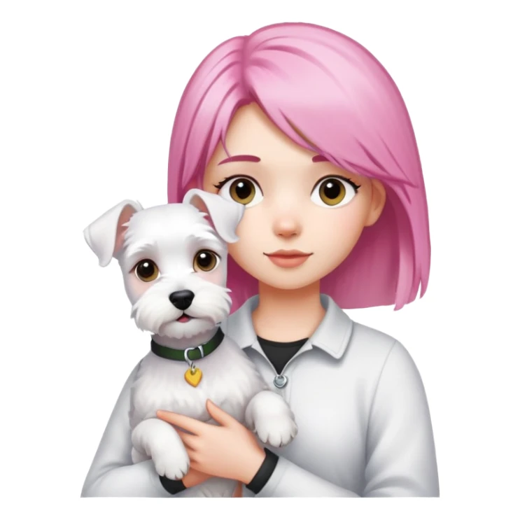Pink-haired girl holding a white schnauzer dog sticker