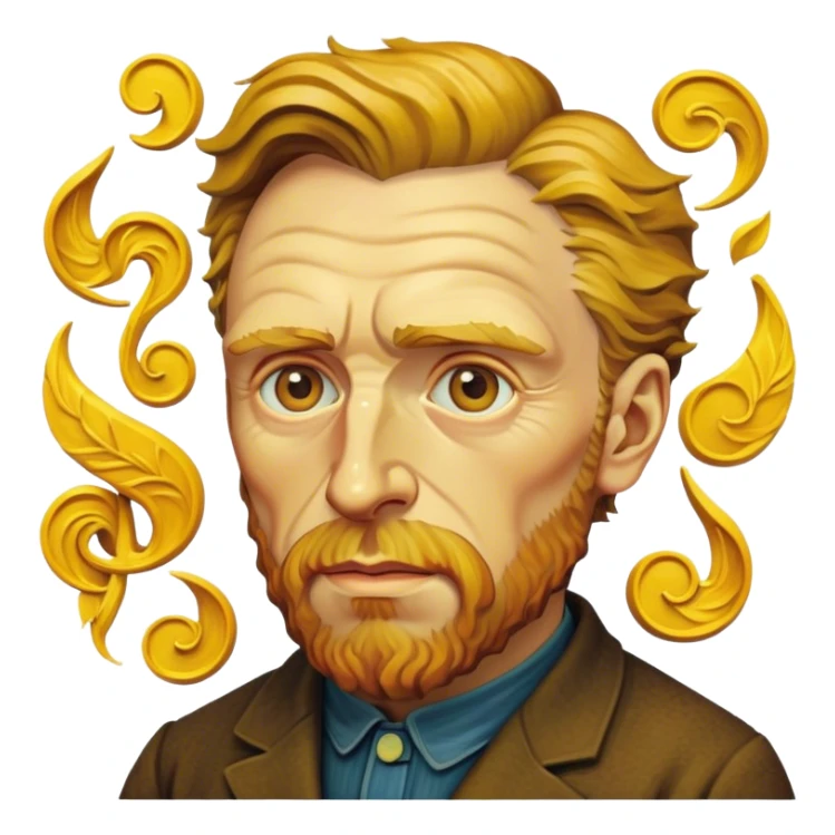 Cinematic Realistic Vincent van Gogh Pop Culture Emoji, featuring an expressive portrayal inspired by the legendary painter rendered with dynamic, swirling textures and artistic lighting. sticker