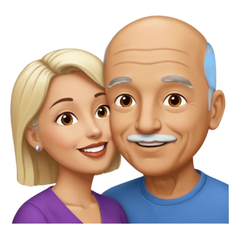 Older Bald Hispanic man kissing white dark blonde woman sticker