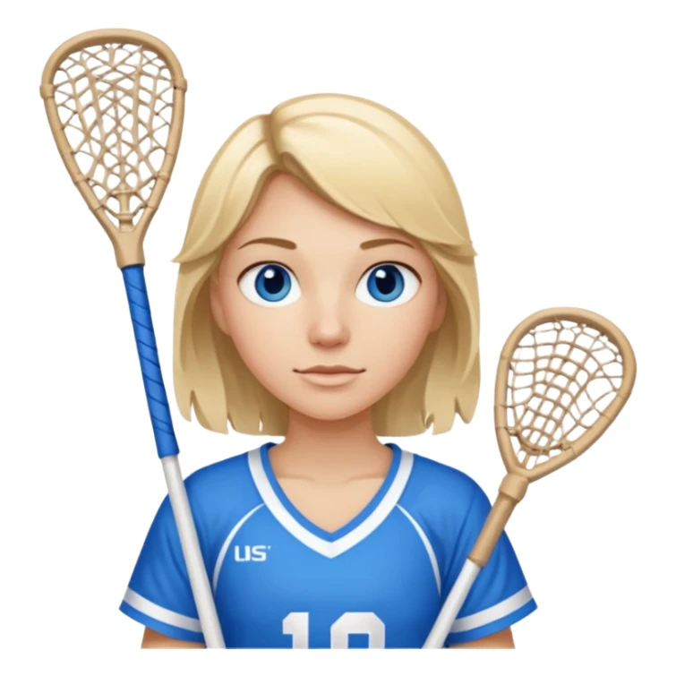 Blonde white with blue eyes lacrosse player holding one lacrosse stick wearing blue and white gear  sticker