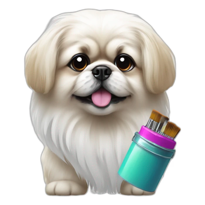 White Pekingese artist with colored paints and brushes sticker
