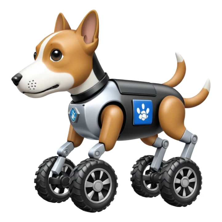 Very fast  jumping Boston dynamics police robotic beagle Sherlock robodog with two off-road wheels per ankle  sticker
