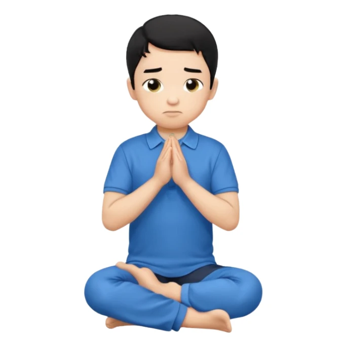 In Niño de cabello negro , arrodillado orando con polo azul sticker
