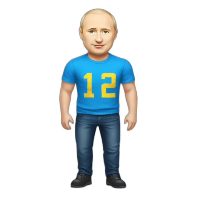 miniature putin wears ukrainian t shirt sticker