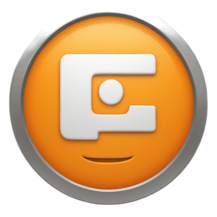 a coin in orange color with a e character in white sticker