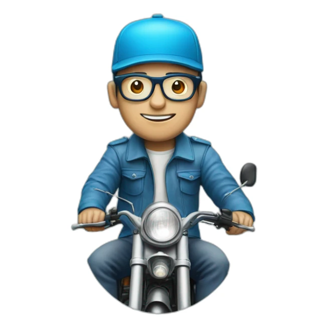 men with glasses and cap over honda c90 blue cian sticker