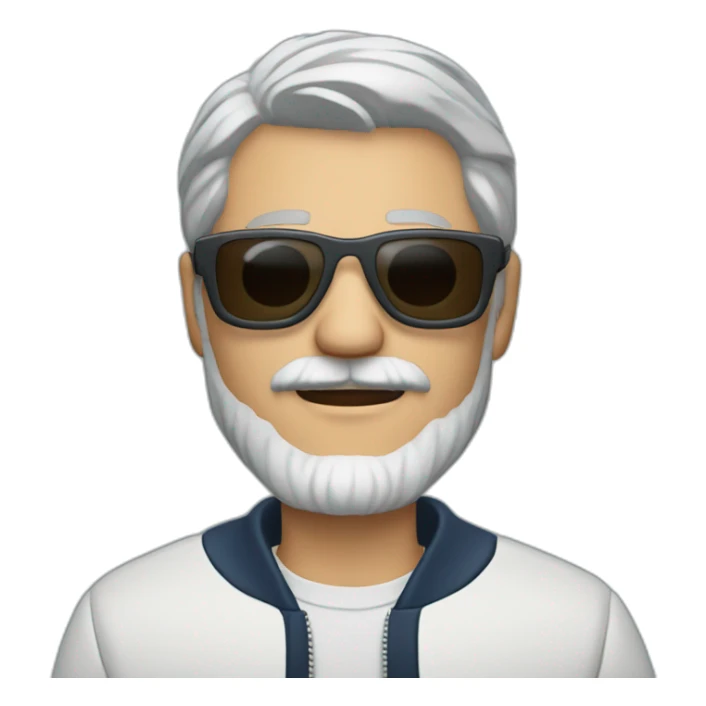 gray-haired man with a beard and mustache in sunglasses wearing a baseball jacket in a sports jacket sticker