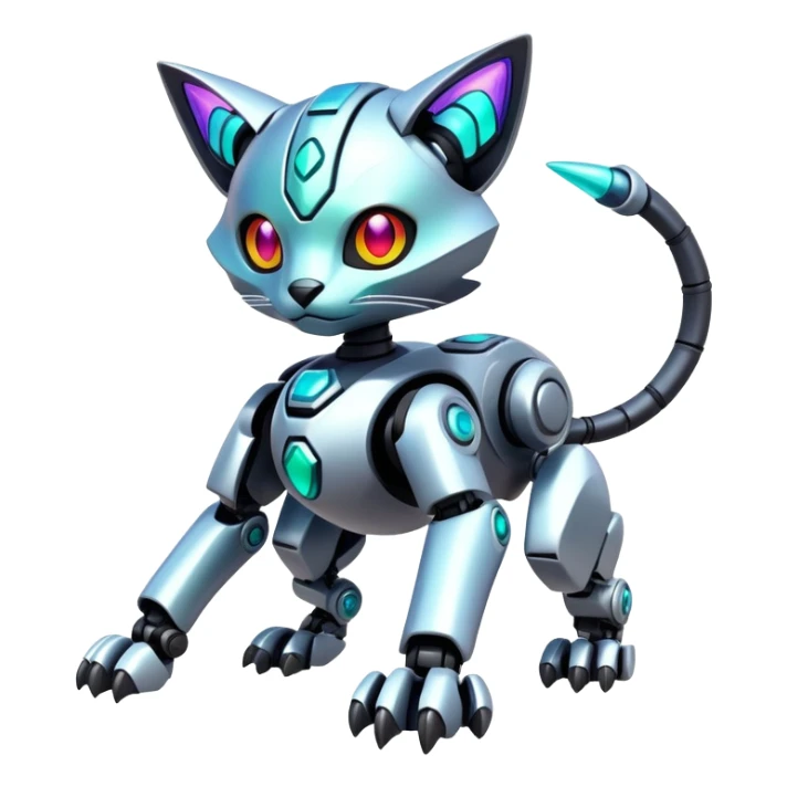  exotic tropical iridescent cyber-Protogen-Fakémon-Pokémon-Vernid-robot-feline-creature sticker