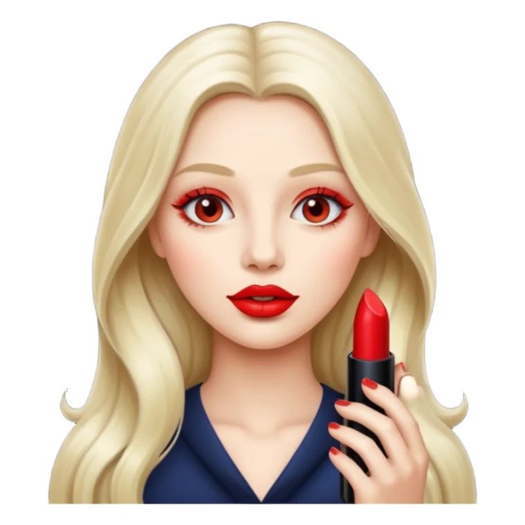long haired woman putting liptstick sticker