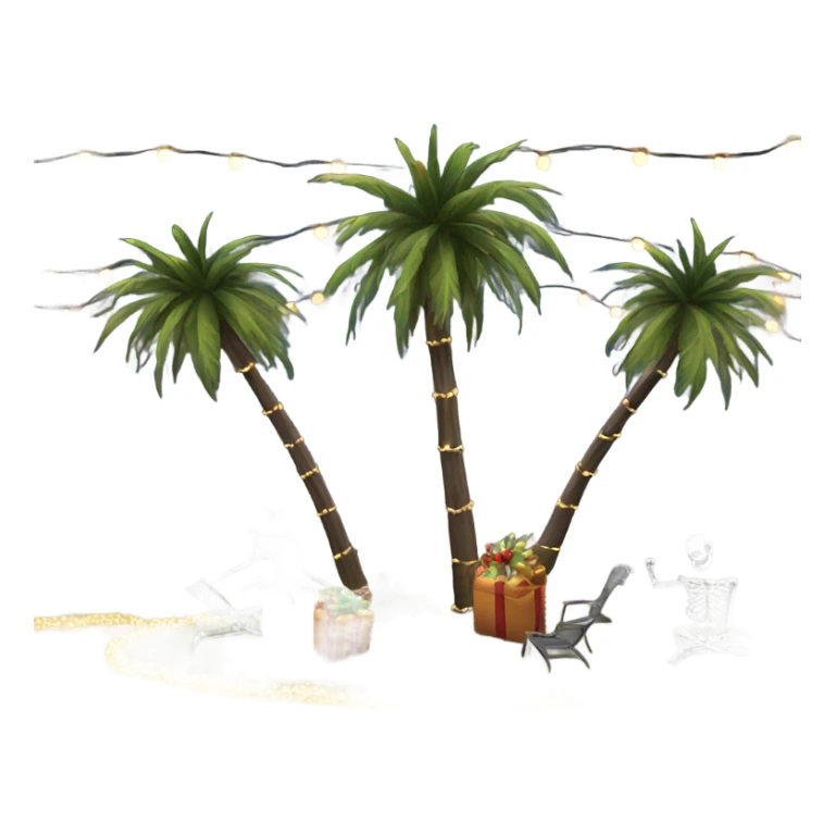 Palm trees with Xmas lights next to 10 ft skeleton sticker