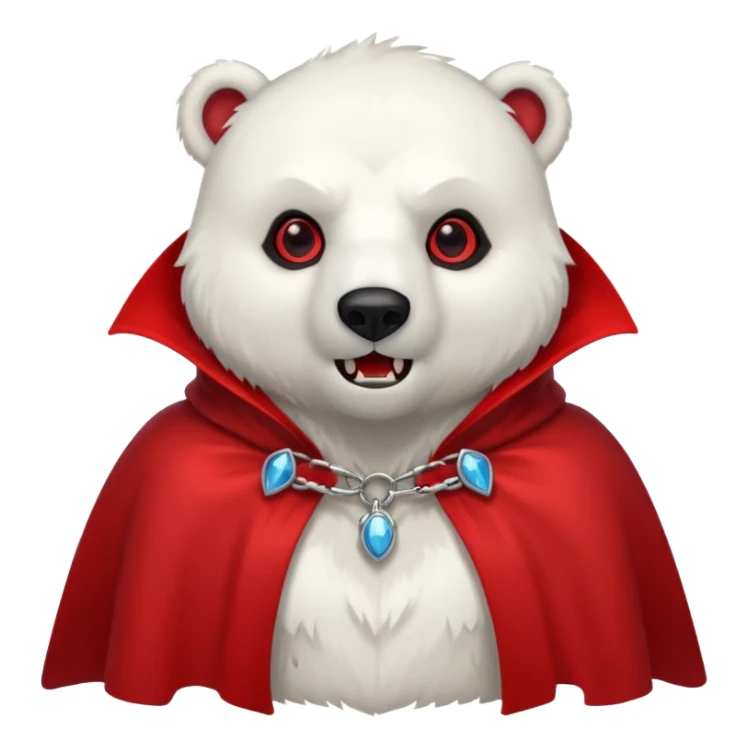 Vampire animal, polar bear in red collar cloak, red eye, fangs sticker