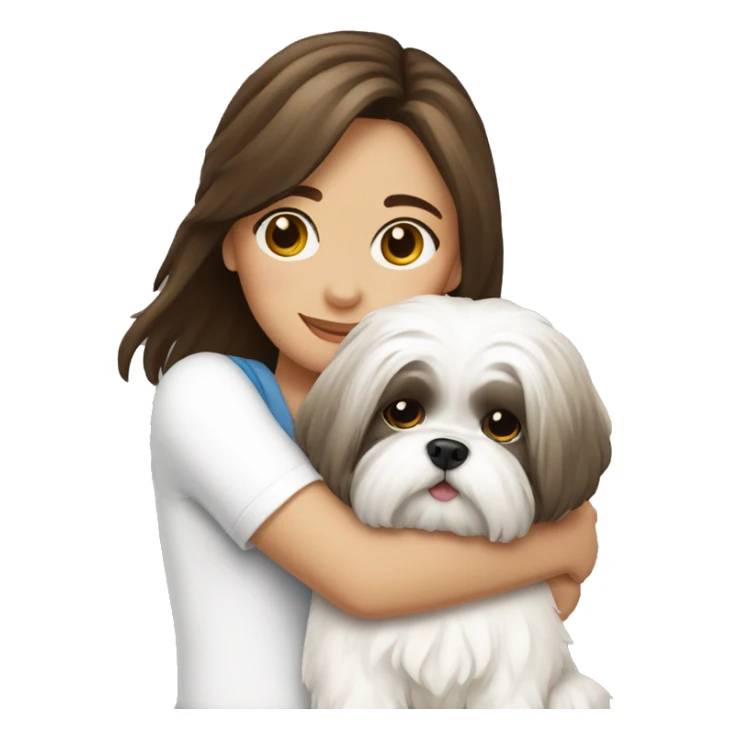 Brunette girl hugging her white Shih tzu sticker