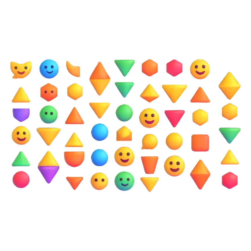 motion graphics emoji, geometric shapes in motion, gradient colors, lively and creative, 3D effect sticker