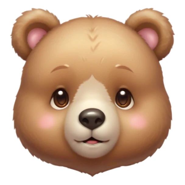 Cinematic cute soft bear, chubby round face, tiny ears, warm fuzzy fur, blushing cheeks, sparkling kind eyes, soft glowing background, heartwarming and huggable. sticker