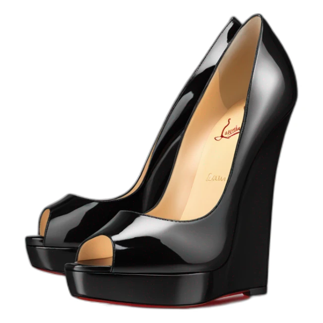One WEDGE heel LOUBOUTIN black leather PATENT sticker