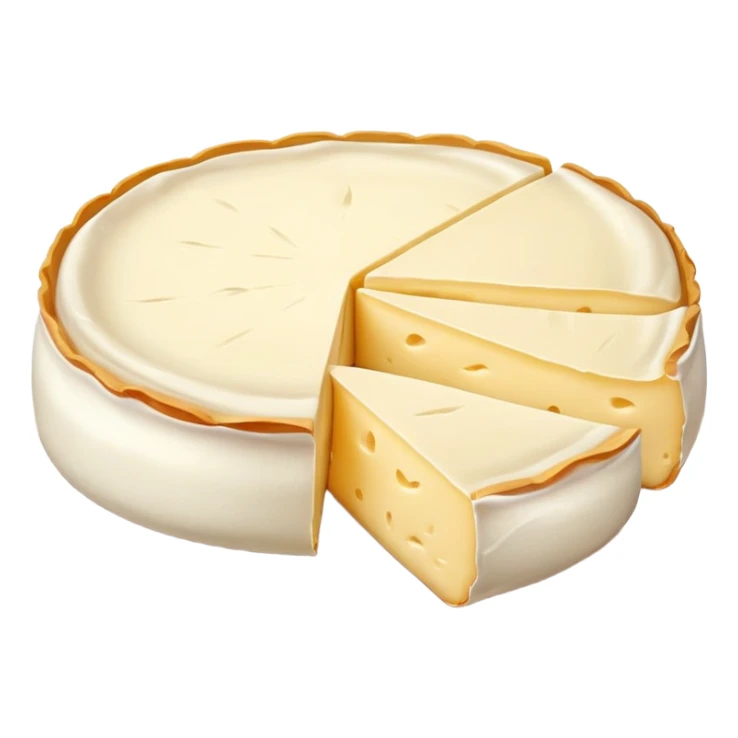 cinematic-realistic-brie-cheese-emoji,-featuring-a-creamy,-soft-ripened-cheese-with-a-delicate-rind-rendered-with-lifelike-detail-and-inviting,-natural-lighting. sticker