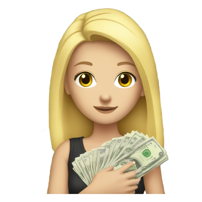 Blonde white gurl holding a stack of money sticker