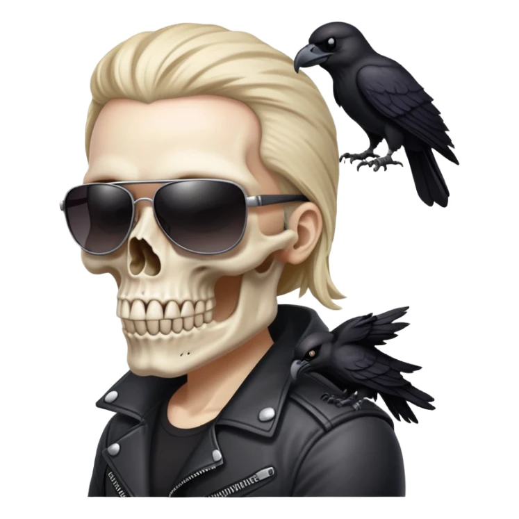Skull Biker wearing sunglasses holding a raven sticker