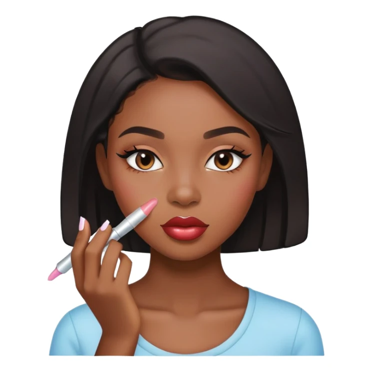 Black girl putting on clear lipgloss sticker