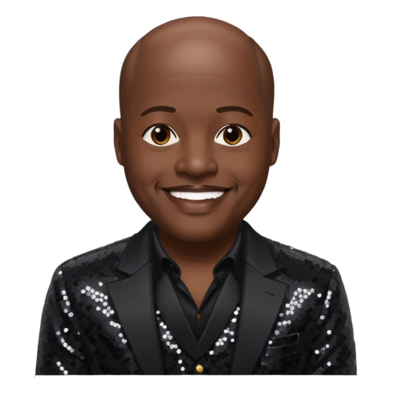 Will Downing with dark brown hair, black sequin outfit sticker