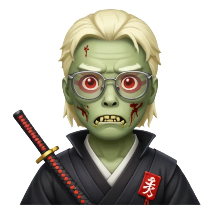 zombie samurai with glasses, highlight the glasses, more visible sticker