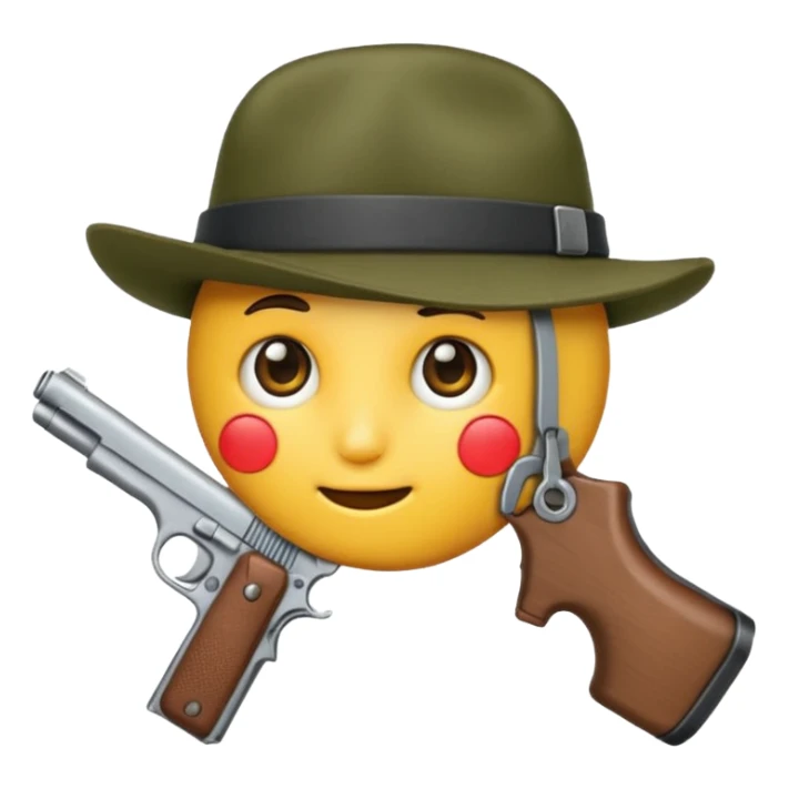 Un emojis con una gorra de lado una pistola y lanbro sticker