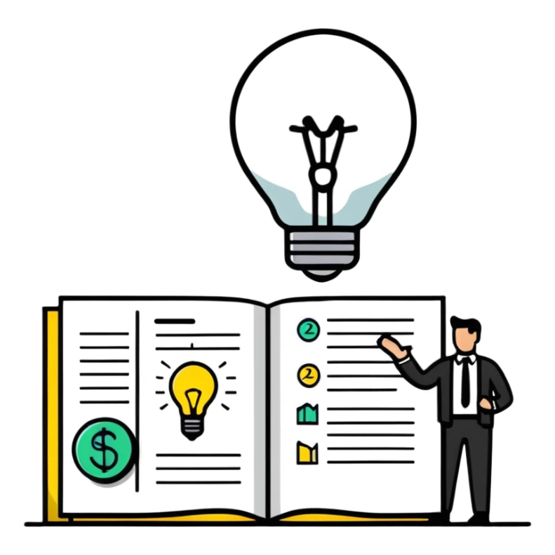 smart entrepreneur with business plan and lightbulb sticker