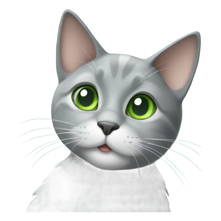 Grey cat with white patch on neck and green eyes  sticker