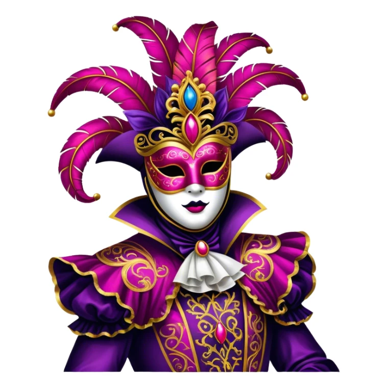 Venice Carnival performer – Cinematic Realistic Venice Carnival Performer, depicted in an opulent, elaborately masked costume with rich textures, vibrant colors, and dramatic, soft lighting, set against the historic backdrop of Venetian canals, capturing the mystery and extravagance of the carnival. sticker