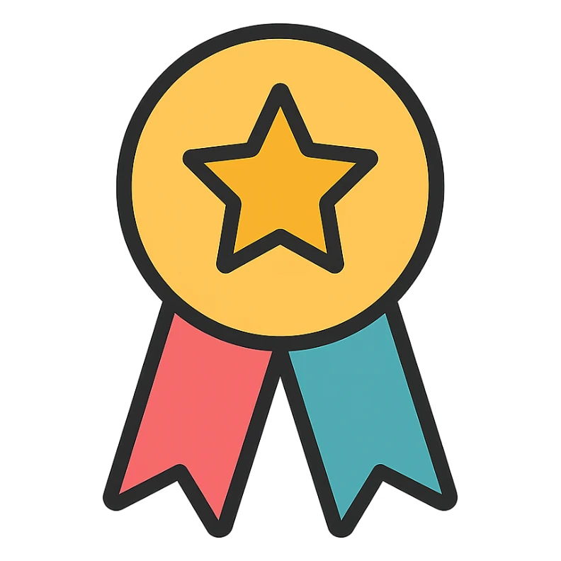 vector icon of a top review with gold and colorful elements, elegant and minimalist flat design, isolated on white background, award badge style, 2D flat vector, trending icon look, soft shadows, no text, perfect for commercial use, icon style, variation 4 sticker