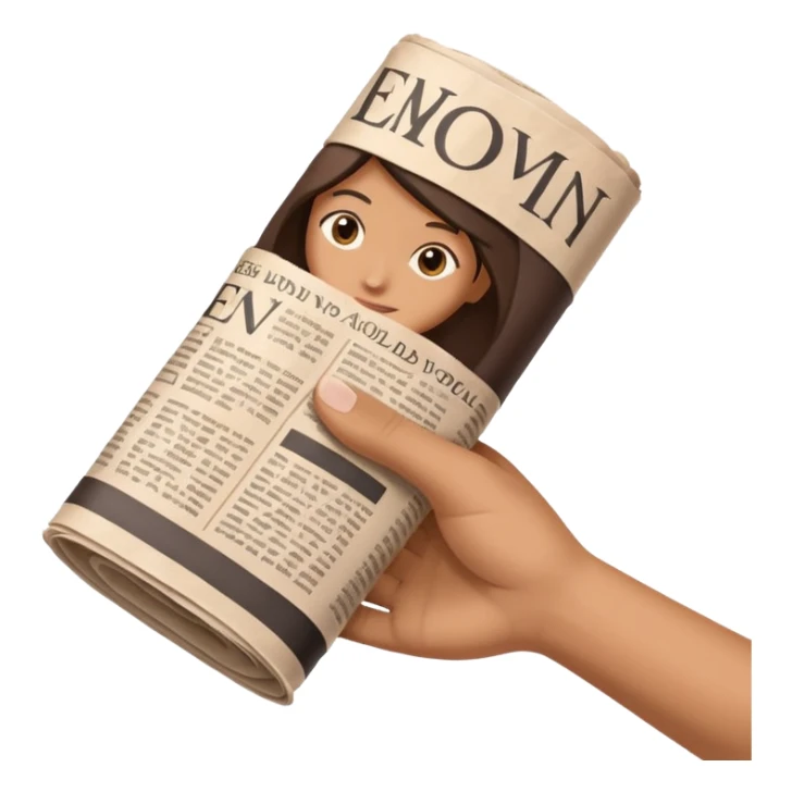 a hand holding a rolled up newspaper, clear and recognizable, suitable for an icon or emoji sticker