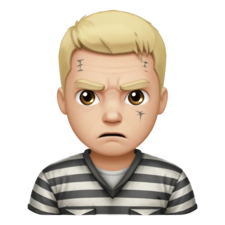 angry blonde tattooed male prisoner with prison BG sticker