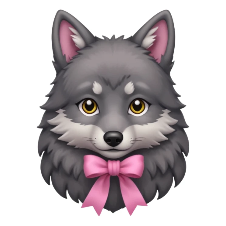 sad cute dark grey wolf with a pink ribbon sticker