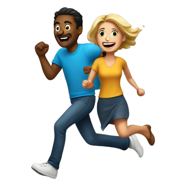 happy man being chased by woman sticker