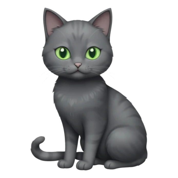 full body view of beautiful female solid dark grey cat with green eyes, grey face, white toes and white patch on chest sticker