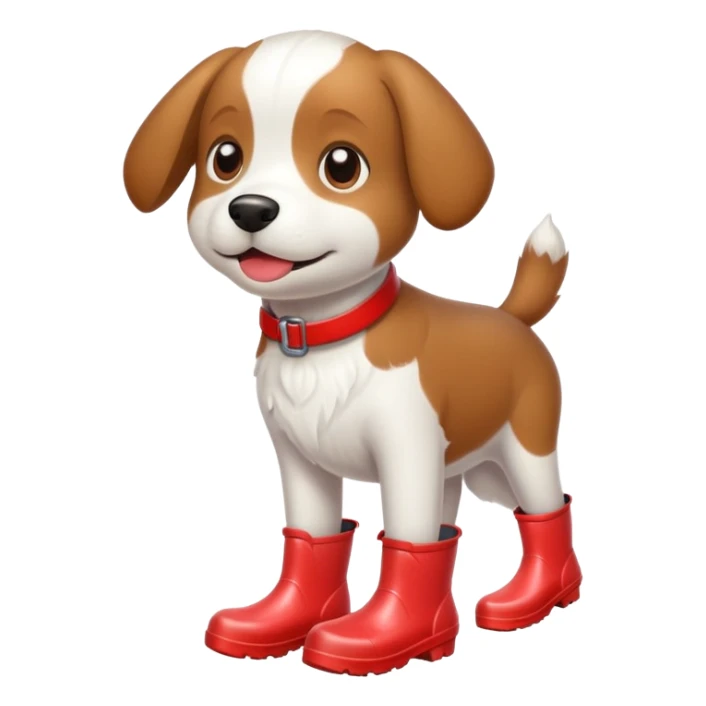 A brown and white dog wearing red rain boots sticker