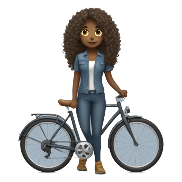 Curly long hair girl with bike sticker