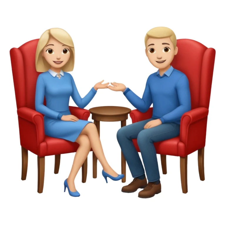 One man and one woman sitting face to face on the same chair sticker