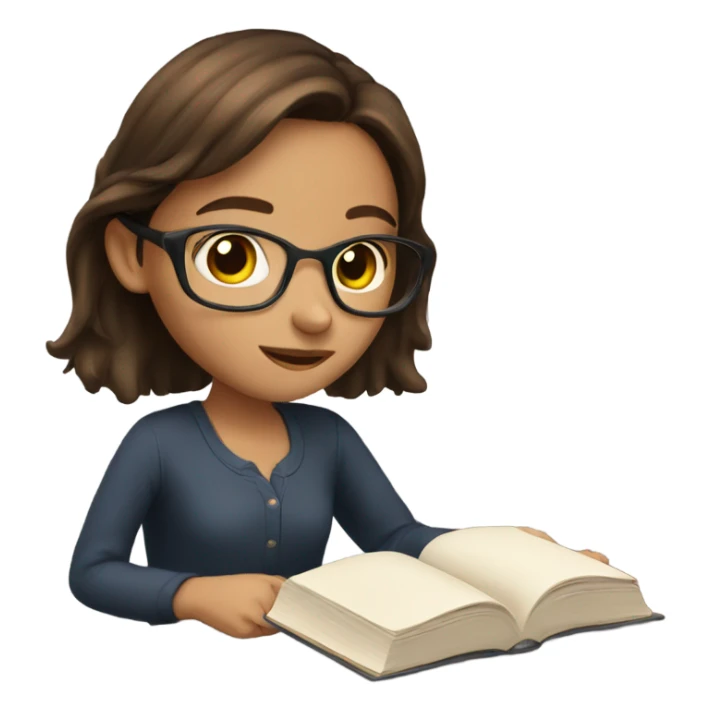 Girl with brown hair, reading book sticker