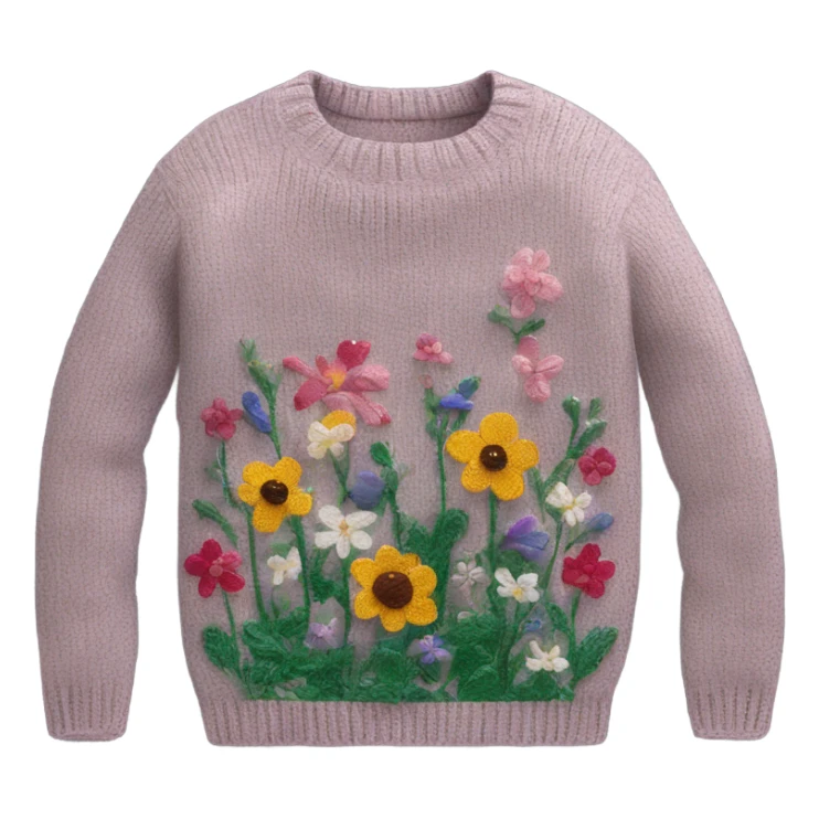 Knit sweater with garden floral glittery design sticker