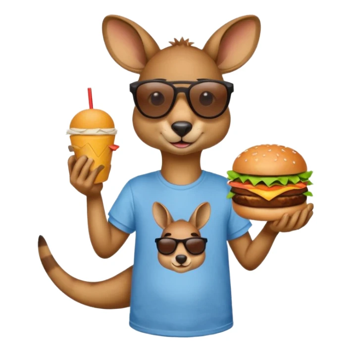 kangroo with hamburger wearing tshirt and sunglasses sticker