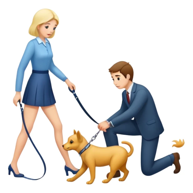 woman walking a man on all fours with a leash sticker