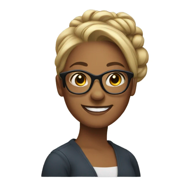 smiling woman with glasses hair in bun sticker