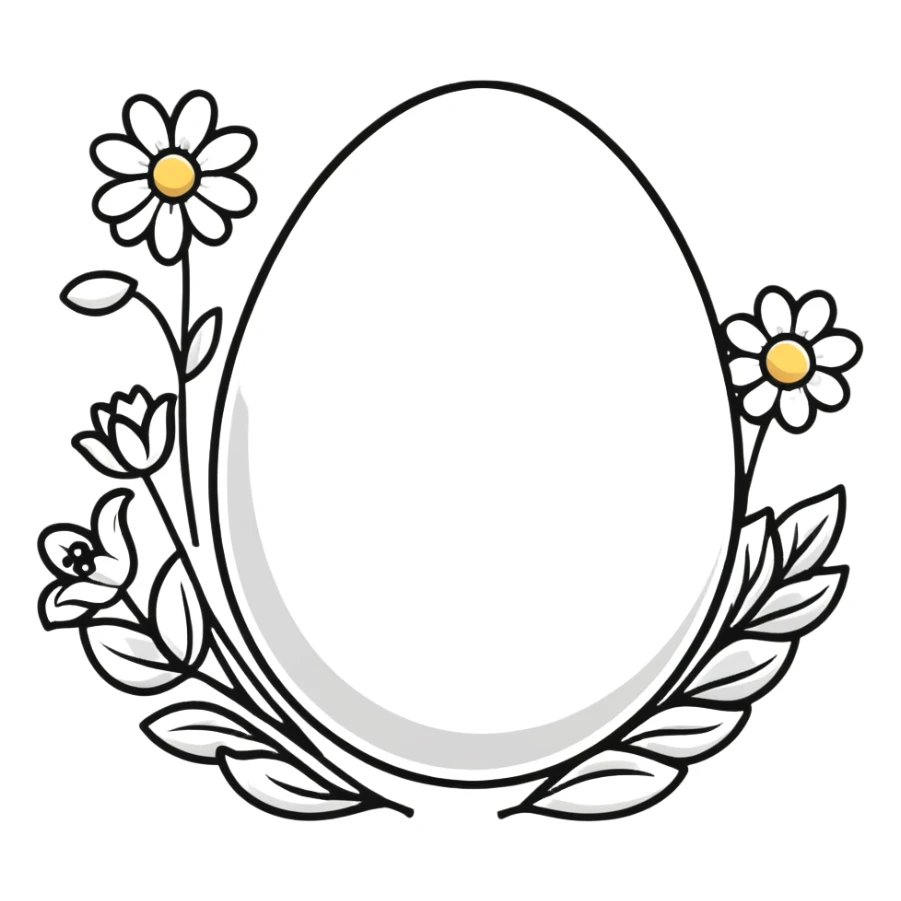 A white egg surrounded by spring flowers and floral designs sticker